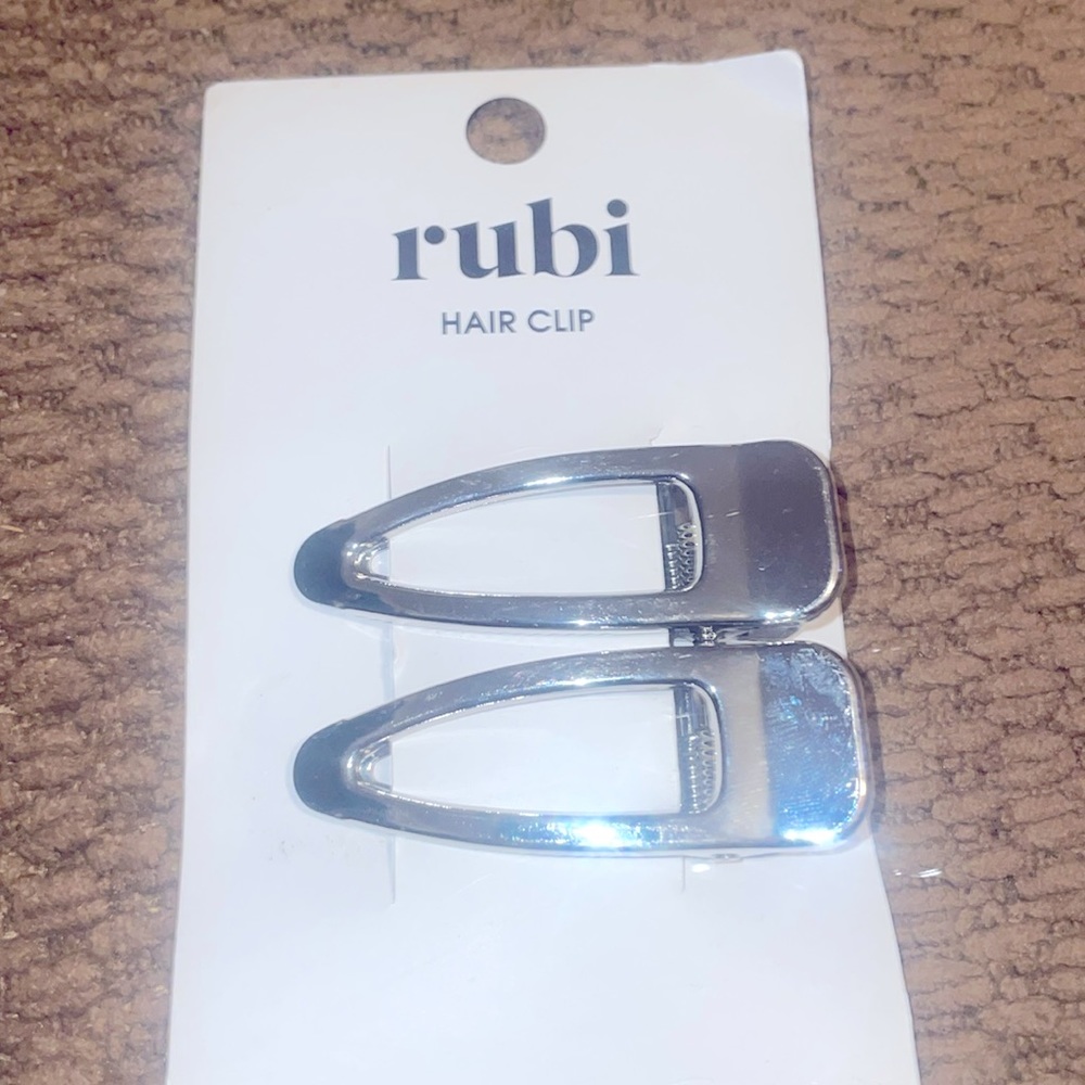 New silver colored metal barrettes 2 pack